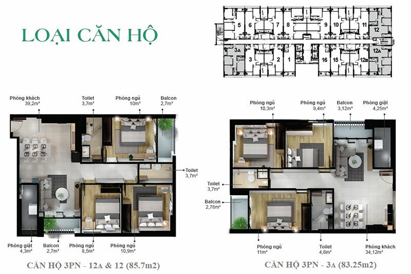 Thiết kế căn hộ EcoXuân Sky Residences - 3 phòng ngủ